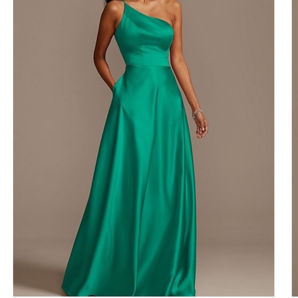 David's Bridal Dresses & Skirts - one shoulder satin a-line long bridesmaid dress